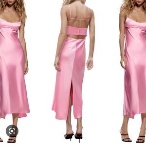 Zara pink satin midi dress size small